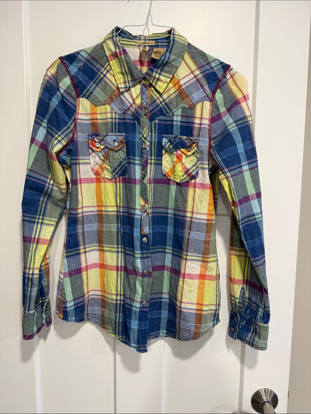 BKE Western Plaid Snap Button Shirt Y2K Cowboy Colorful Cotton M
